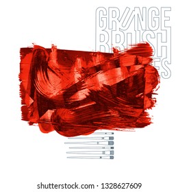 Red brush stroke and texture. Grunge vector abstract hand - painted element. Underline and border design.