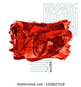 Red brush stroke and texture. Grunge vector abstract hand - painted element. Underline and border design.