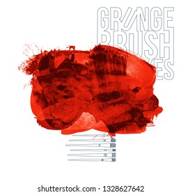 Red brush stroke and texture. Grunge vector abstract hand - painted element. Underline and border design.