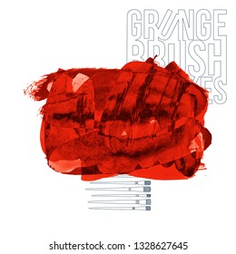 Red brush stroke and texture. Grunge vector abstract hand - painted element. Underline and border design.