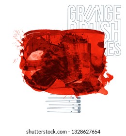 Red brush stroke and texture. Grunge vector abstract hand - painted element. Underline and border design.