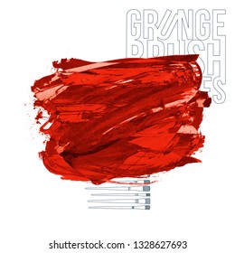 Red brush stroke and texture. Grunge vector abstract hand - painted element. Underline and border design.