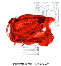 Red brush stroke and texture. Grunge vector abstract hand - painted element. Underline and border design.