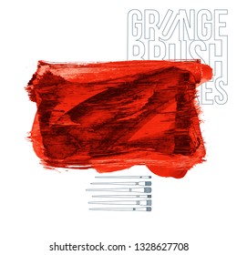 Red brush stroke and texture. Grunge vector abstract hand - painted element. Underline and border design.