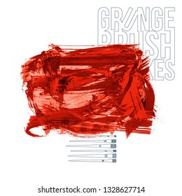 Red brush stroke and texture. Grunge vector abstract hand - painted element. Underline and border design.