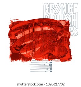 Red brush stroke and texture. Grunge vector abstract hand - painted element. Underline and border design.