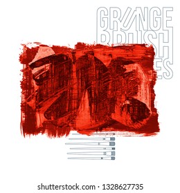 Red brush stroke and texture. Grunge vector abstract hand - painted element. Underline and border design.