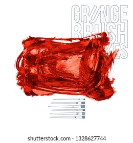 Red brush stroke and texture. Grunge vector abstract hand - painted element. Underline and border design.