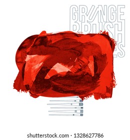 Red brush stroke and texture. Grunge vector abstract hand - painted element. Underline and border design.