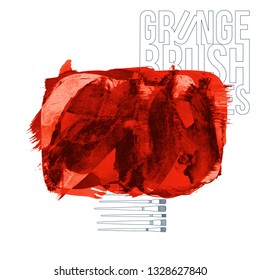 Red brush stroke and texture. Grunge vector abstract hand - painted element. Underline and border design.
