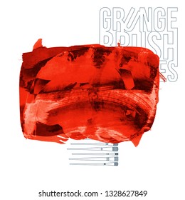 Red brush stroke and texture. Grunge vector abstract hand - painted element. Underline and border design.