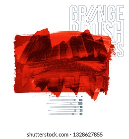 Red brush stroke and texture. Grunge vector abstract hand - painted element. Underline and border design.