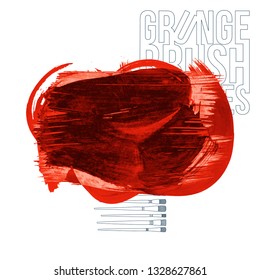 Red brush stroke and texture. Grunge vector abstract hand - painted element. Underline and border design.