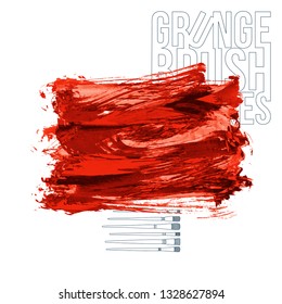 Red brush stroke and texture. Grunge vector abstract hand - painted element. Underline and border design.