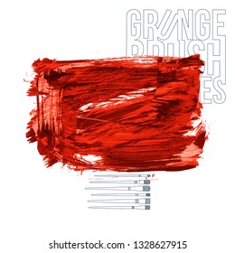 Red brush stroke and texture. Grunge vector abstract hand - painted element. Underline and border design.