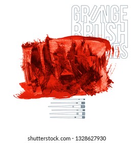 Red brush stroke and texture. Grunge vector abstract hand - painted element. Underline and border design.