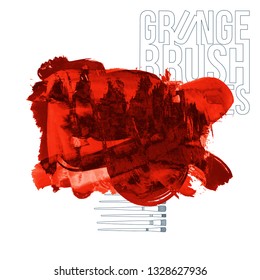 Red brush stroke and texture. Grunge vector abstract hand - painted element. Underline and border design.