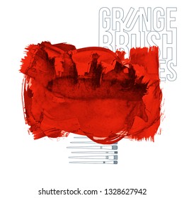 Red brush stroke and texture. Grunge vector abstract hand - painted element. Underline and border design.