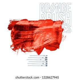 Red brush stroke and texture. Grunge vector abstract hand - painted element. Underline and border design.