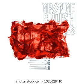 Red brush stroke and texture. Grunge vector abstract hand - painted element. Underline and border design.