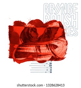 Red brush stroke and texture. Grunge vector abstract hand - painted element. Underline and border design.