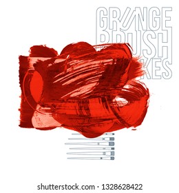 Red brush stroke and texture. Grunge vector abstract hand - painted element. Underline and border design.