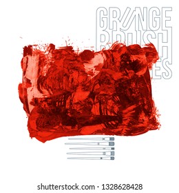 Red brush stroke and texture. Grunge vector abstract hand - painted element. Underline and border design.