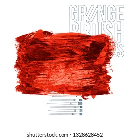 Red brush stroke and texture. Grunge vector abstract hand - painted element. Underline and border design.