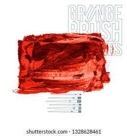 Red brush stroke and texture. Grunge vector abstract hand - painted element. Underline and border design.