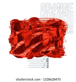 Red brush stroke and texture. Grunge vector abstract hand - painted element. Underline and border design.