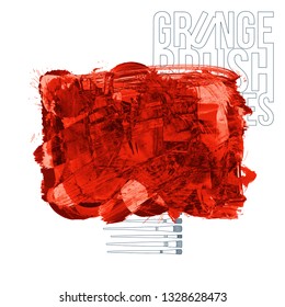 Red brush stroke and texture. Grunge vector abstract hand - painted element. Underline and border design.
