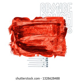 Red brush stroke and texture. Grunge vector abstract hand - painted element. Underline and border design.