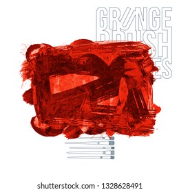 Red brush stroke and texture. Grunge vector abstract hand - painted element. Underline and border design.