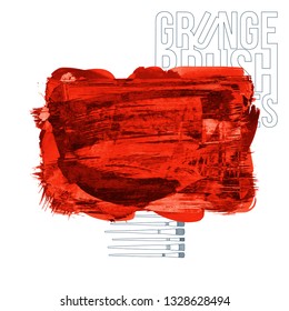 Red brush stroke and texture. Grunge vector abstract hand - painted element. Underline and border design.