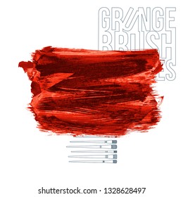 Red brush stroke and texture. Grunge vector abstract hand - painted element. Underline and border design.