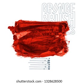 Red brush stroke and texture. Grunge vector abstract hand - painted element. Underline and border design.