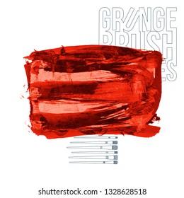 Red brush stroke and texture. Grunge vector abstract hand - painted element. Underline and border design.