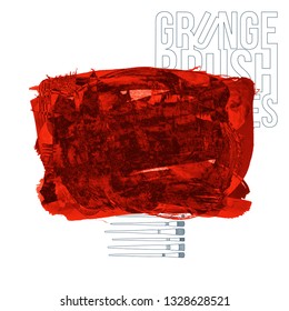 Red brush stroke and texture. Grunge vector abstract hand - painted element. Underline and border design.