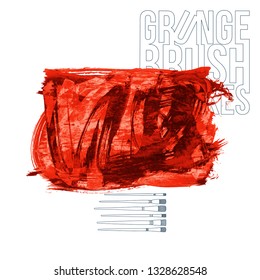 Red brush stroke and texture. Grunge vector abstract hand - painted element. Underline and border design.