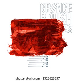 Red brush stroke and texture. Grunge vector abstract hand - painted element. Underline and border design.