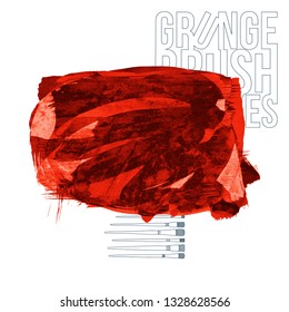 Red brush stroke and texture. Grunge vector abstract hand - painted element. Underline and border design.