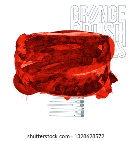 Red brush stroke and texture. Grunge vector abstract hand - painted element. Underline and border design.