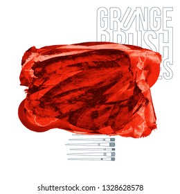 Red brush stroke and texture. Grunge vector abstract hand - painted element. Underline and border design.