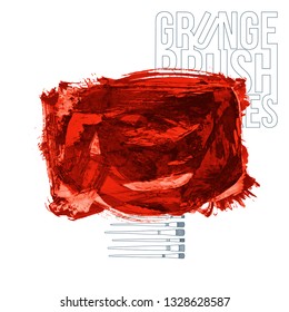 Red brush stroke and texture. Grunge vector abstract hand - painted element. Underline and border design.