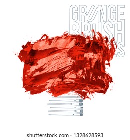 Red brush stroke and texture. Grunge vector abstract hand - painted element. Underline and border design.
