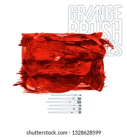 Red brush stroke and texture. Grunge vector abstract hand - painted element. Underline and border design.