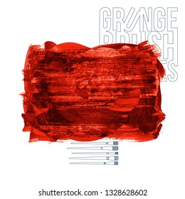 Red brush stroke and texture. Grunge vector abstract hand - painted element. Underline and border design.