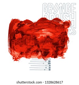 Red brush stroke and texture. Grunge vector abstract hand - painted element. Underline and border design.