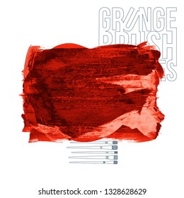 Red brush stroke and texture. Grunge vector abstract hand - painted element. Underline and border design.