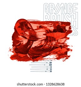 Red brush stroke and texture. Grunge vector abstract hand - painted element. Underline and border design.